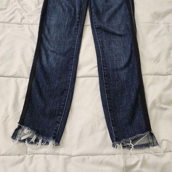 Mother Jeans 25 Blue Stunner Zip Ankle Step Fray Raw Hem Sweeping Racer Stretch - Picture 6 of 12